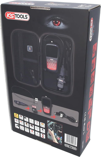 KS Tools 550.7550 HD-videoscoopset met Ø 3,9 mm 180° en 0° HD frontcamera-sonde, flexibele pvc-hoes, 3-delig