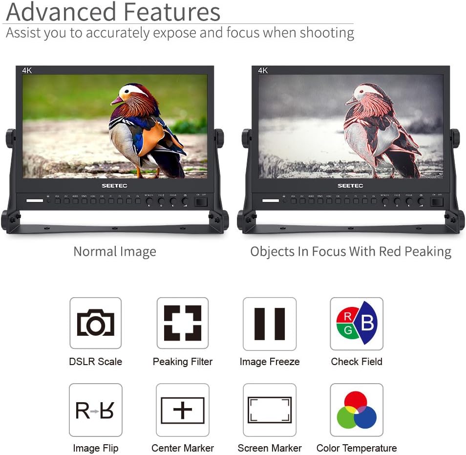 Seetec P133-9HSD Camera Monitor Pro Broadcast 13.3" 4K Ultra HD 1920×1080 Field Video LCD IPS Screen 1000:1 High Contrast with 3G-SDI HDMI Video YPbPr DVI - QUORE