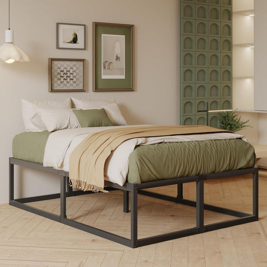 EMODA 46 cm Hoge Bedframe 120x190 cm, Zwaar Belastbaar Metalen Platform Tweepersoonsbedframe met Stalen Lattenondersteuning, Grote Opslag Onder Bed, Geluidsvrij, Eenvoudige Montage, Zwart - QUORE