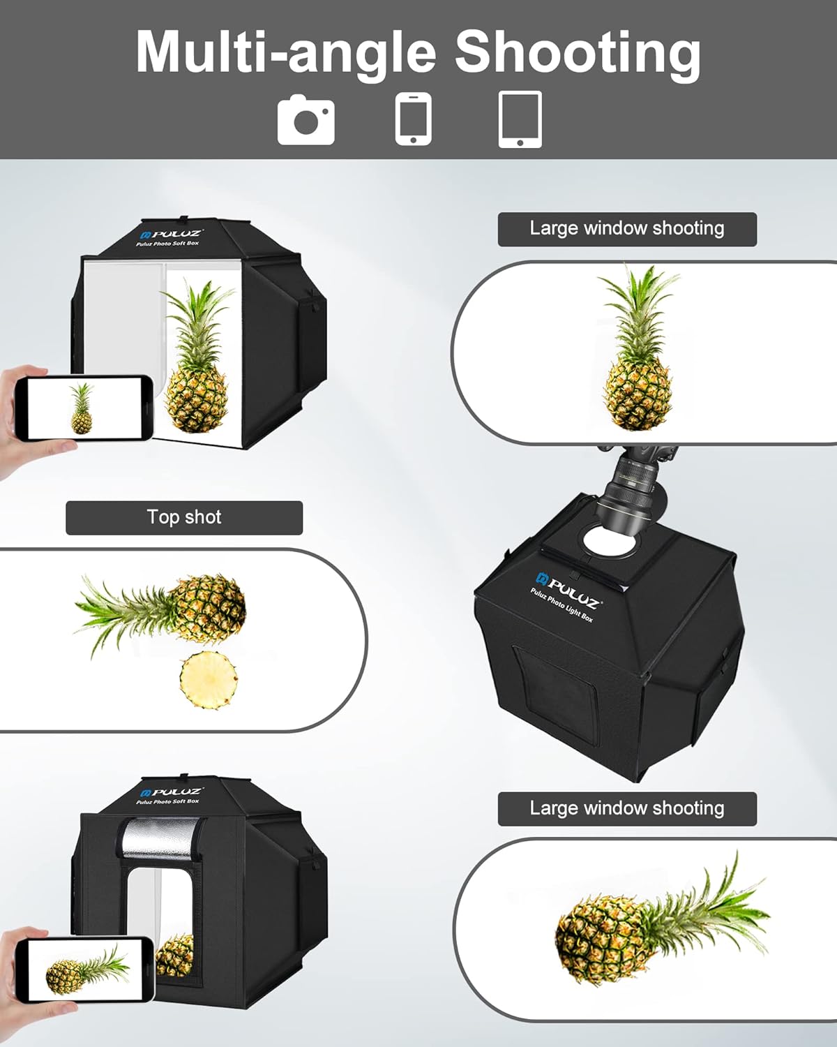 Fotobox Met Verlichting – Fototent – Lichttent – Lichtbak – Productfototent – 40,6 X 40,6 Cm – 480 Ledlampen – 5500 K CRI 95+