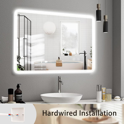 LED Badkamerspiegel – Spiegel Met LED Verlichting – Badkamerspiegel Met Anti-Fog – Wandspiegel – LED Opbouwspiegel – 80 x 60 cm – Driekleurige Verlichting – Anti Condens Functie