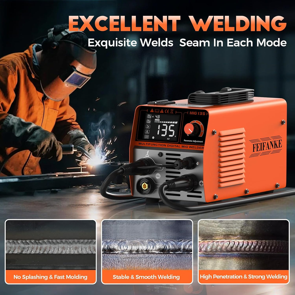 MIG135 Soldeerstation gevulde draad, zonder gas, 135 A, 220 V, elektrodensynergie, 3-in-1 MIG/ARC/lift TIG IGBT inverter lasapparaat met 1,0 mm draad, MIG-laspistool
