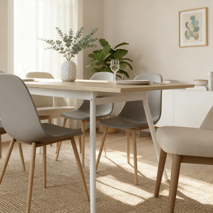 Uittrekbare Eettafel – Keukentafel – Houten Tafel – Eettafel 4-6 Personen – Uitschuifbare Tafel – Scandinavisch Design – Eiken Look – MDF Melamine – Metalen Frame