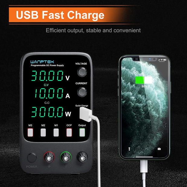 Instelbare DC-Voeding - 30V - 10A - 300W - Variabele Schakelfunctie en 4-cijferig LED-Display - Gestabiliseerde voeding - Spanningsregelaar schakelaar - QUORE