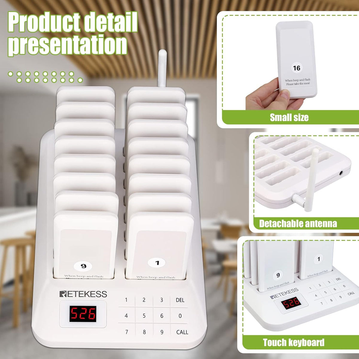 Draagbare Pieper – Oproepsysteem – Pager – Restaurant Pager – Draadloze Pieper – Witte Variant – Touchscreen Bediening – 20 Uur Batterijduur - QUORE