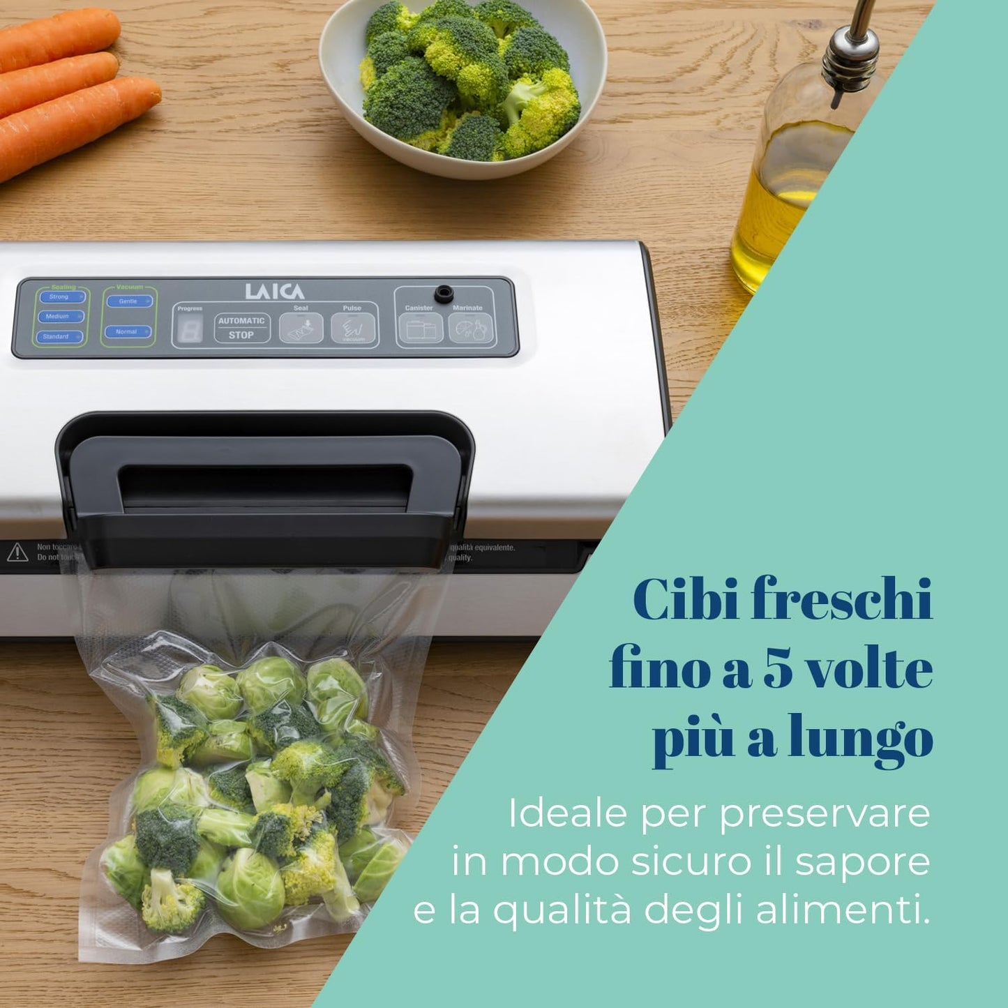 LAICA VT3220 Professionele vacuümmachine, geschikt voor alle soorten levensmiddelen, snelle marineerfunctie, houdt levensmiddelen tot 5 keer langer vers, inclusief 2 vacuümrollen