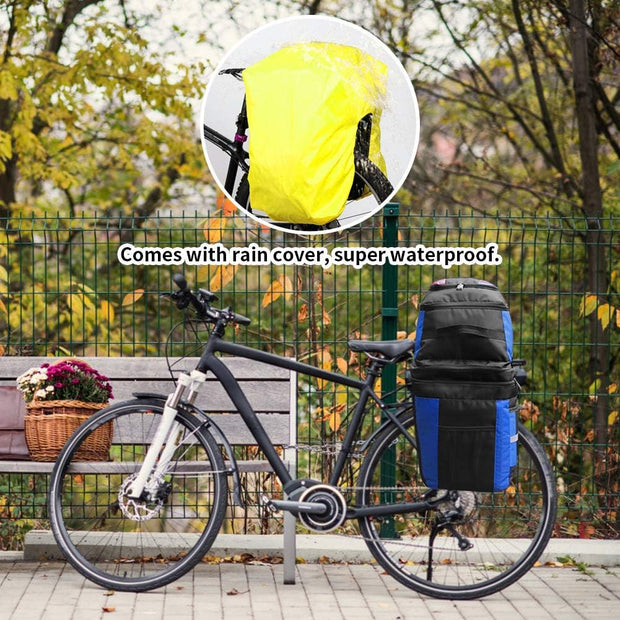 3-in-1 Fietstas - Fietstassen - Dubbele Fietstas - Multifunctioneel Bagagedragertas - Scheurvast - Grote Bagagetassen - met Regenhoes - 70L - Nylon - Blauw