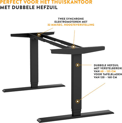 boho office® Homedesk - Infinitely Electric Height-Adjustable, Black Desk, Table Base with Memory Function, Very Modern Impact Protection and Child Safety - QUORE