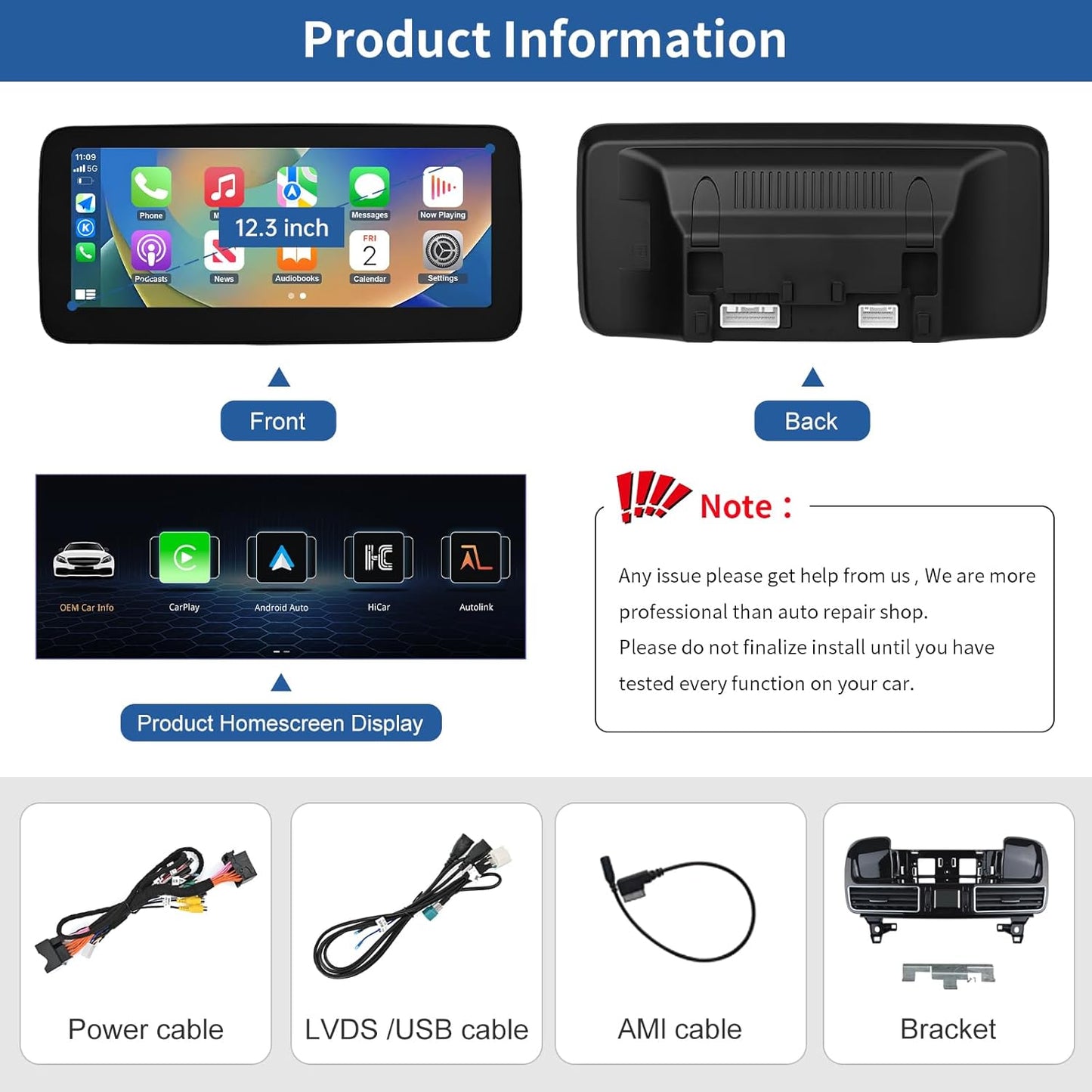 Road Top 12.3 inch Carplay Touch Screen Car Radio for Mercedes Benz ML GL W166 X166 2012-2015 Year with NTG4.5/4.7 System, Support Wireless Android Auto, Mirrorlink - QUORE