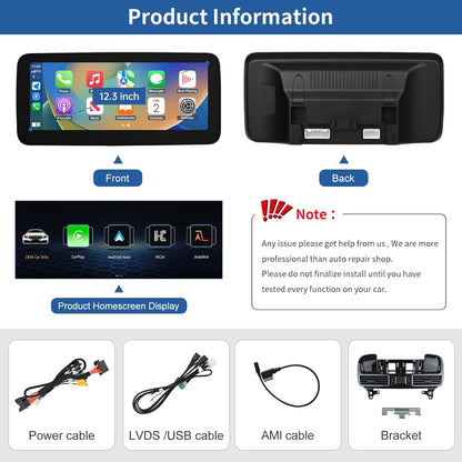 12,3 Inch Carplay Touchscreen – Autoradio – Multimedia Scherm – Infotainment Display – Navigatiesysteem – Draadloze Android Auto – Mirrorlink Ondersteuning – HD Resolutie 1920x720 Pixels
