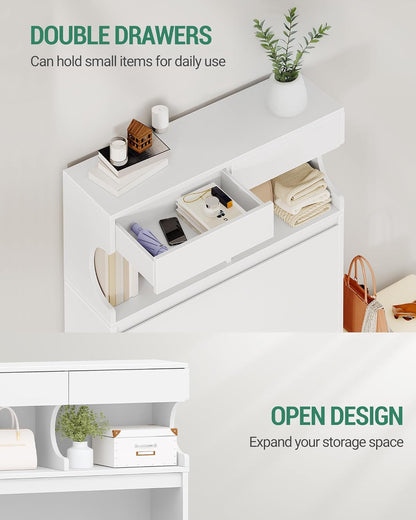 Hzuaneri Shoe Cabinet, Shoe Cabinet with 2 Flaps, 12-16 Pairs, Adjustable Divider, Large Capacity for Entrance, Hallway, Bedroom, White SR45303X