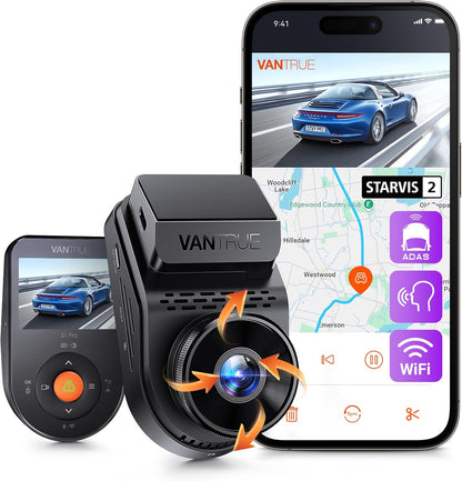 VANTRUE S1 Pro 1CH 2.5K 60FPS Verborgen Dashcam 5GHz WiFi ADAS, STARVIS 2 Platepix Nachtzicht, Dashcam Auto Front Spraakbesturing Dash Cam, GPS, 15 seconden Pre-opname Buffer Parking Mode, Max 1TB