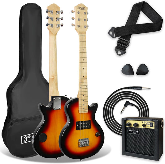 3rd Avenue 1/2 maat elektrische rockgitaar voor beginnende kinderen - draagbare 5W versterker, kabel, tas, plectrums en riem - Sunburst