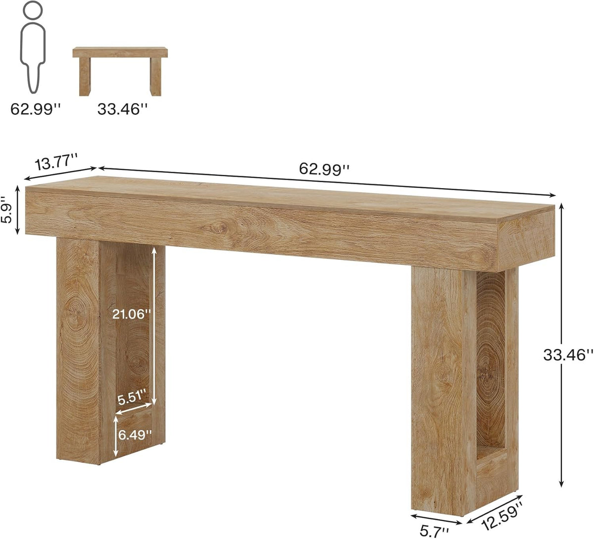 Tribesigns Narrow Console Table, 160 cm, Country Style, Sofa Table for Behind the Sofa, Natural Wood Look, Narrow Side Table for Hallway, Living Room and Entrance