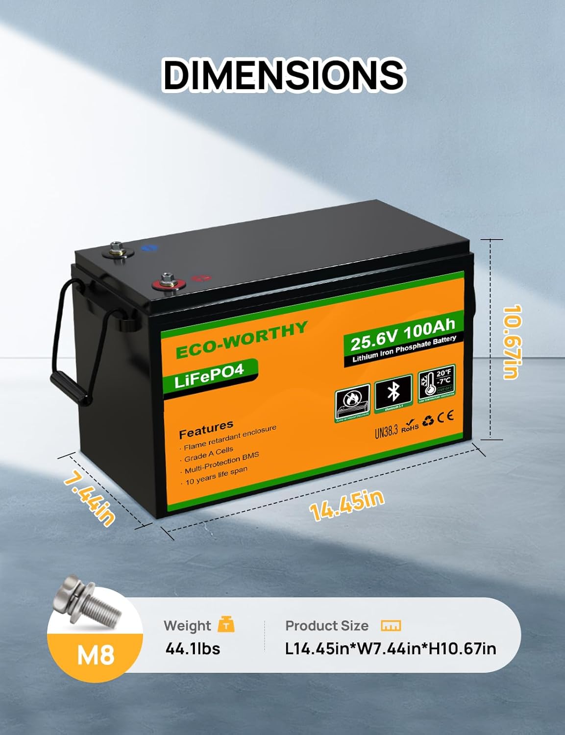ECO-WORTHY LiFePO4 Batterij Bluetooth BMS Low Temperature Protection en 4000-15000 cycli 640Wh lithiumbatterij voor trolling-motor, boot - QUORE
