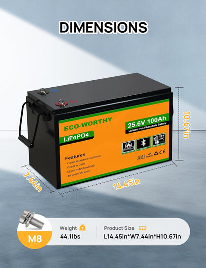 ECO-WORTHY LiFePO4 Batterij Bluetooth BMS Low Temperature Protection en 4000-15000 cycli 640Wh lithiumbatterij voor trolling-motor, boot - QUORE