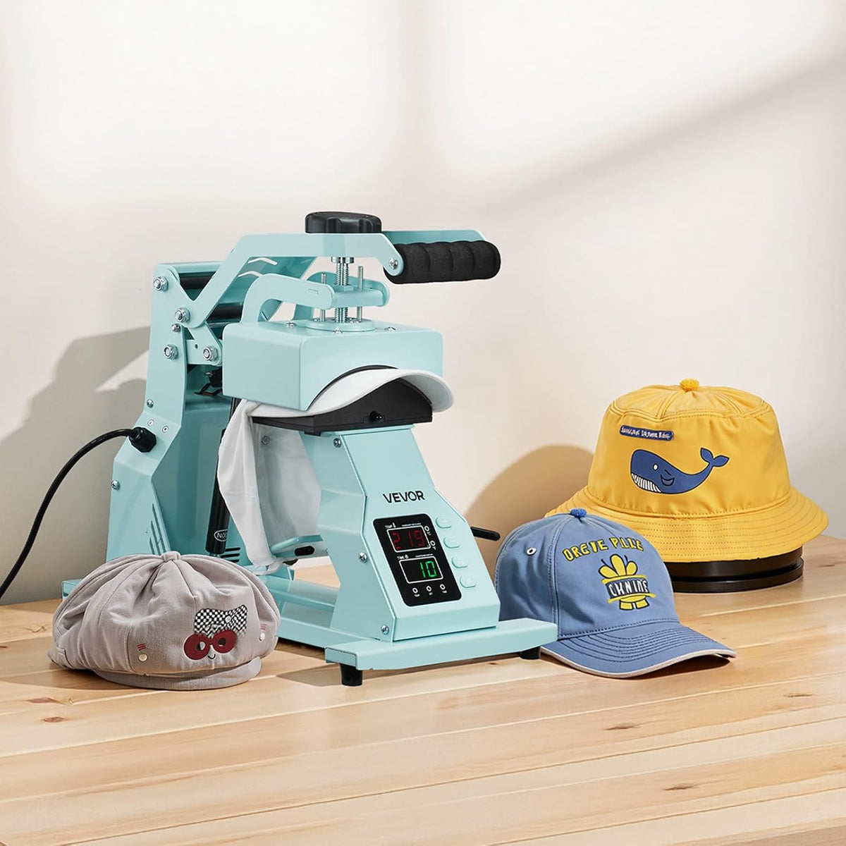 VEVOR Hat Press with 4 Interchangeable Plates (160 x 65/160 x 80/140 x 65/140 x 80 mm), Heat Press with Precise Temperature and Time Control, Hat Press Heat Press for Headbands and Face Masks
