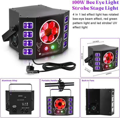 Lichtspel, discolicht, 100 W, feestlicht, bijenoog, uv-flitslicht, 14 DMX-kanalen met spraakbediening, afstandsbediening, geschikt voor bruiloft, verjaardagsfeest, Halloween