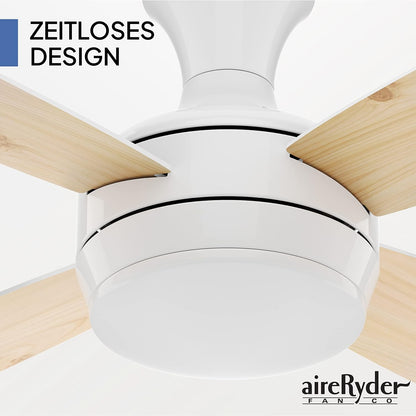 aireRyder Saturn plafondventilator met verlichting en afstandsbediening, stille ventilator met afstandsbediening en dimbare ledverlichting. Diameter 132 cm. Kleur: wit, draaivleugels in dennen/wit.