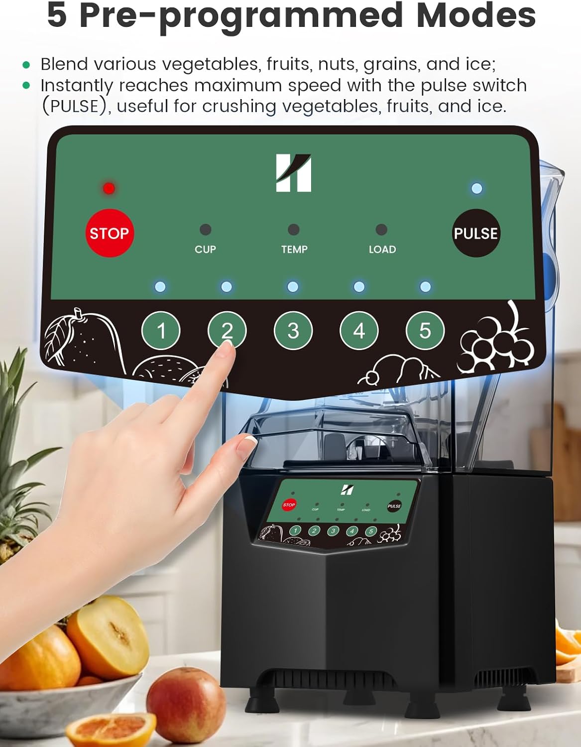 Huanyu 1000 W commerciële blender 2 liter inhoud smoothie mixer met geluiddichte afdekking, snelheidsregeling, 4-in-1 mixer