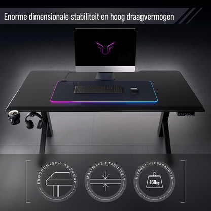Ultimate Setup® Tafelblad 160x80, Bureaublad, Gaming Bureau, Kantoortafel, Gaming Desk, Standing Desk, Massief MDF-blad (Zwart, 160x80x2,5 cm)