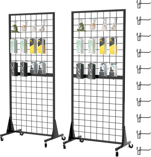 2-Pack Gridwall Panel Display Stands 2'x5.5' Ft, Heavy-Duty Vloerstaande Retail Display Rack met Driehoek-Base (2-Pack)