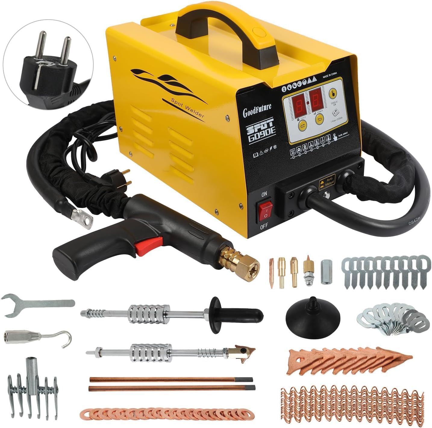 PLAYOCCAR 3KW Puller Dent Spot Welder 220V, Carrosserie Stud Lasmachine Multispot Motorkap Deur Reparatie Tool Kit