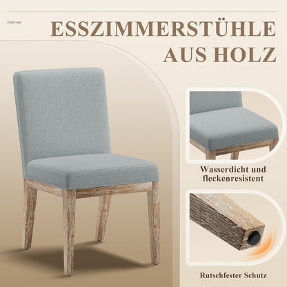 COLAMY Set van 4 eetkamerstoelen, moderne eetkamerstoelen met stoffen bekleding, keukenstoelen in landelijke stijl voor restaurant en woonkamer, grijs