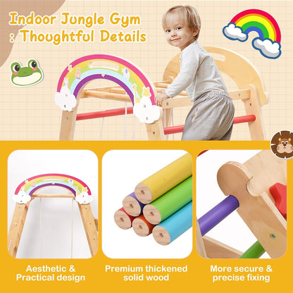 Montessori Klimrek, 5-in-1 indoor speelplaats voor kinderen, met schommel, boog, glijbaan en klimtouw