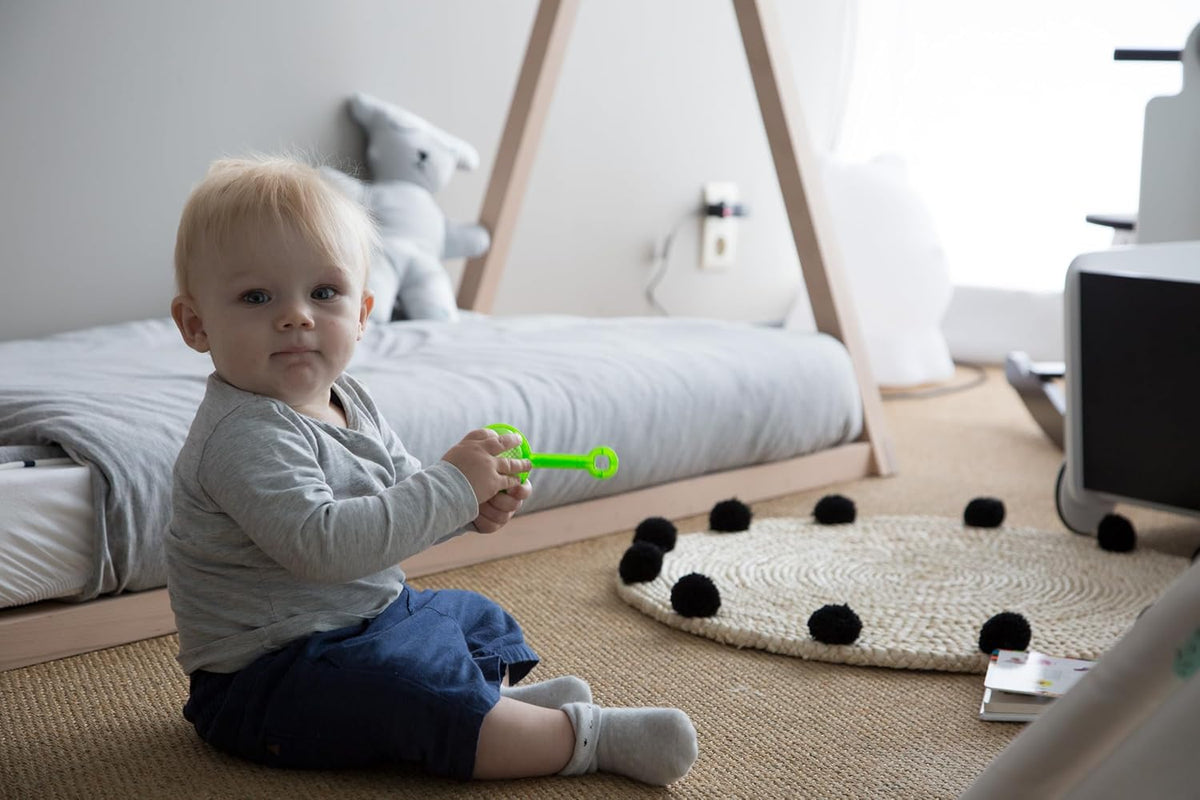Childhome Teepee Children's Bed Made of Beech, Robust Structure Made of Wood, Easy Assembly, Single Bed, 70 x 140 cm, White, Natural - QUORE