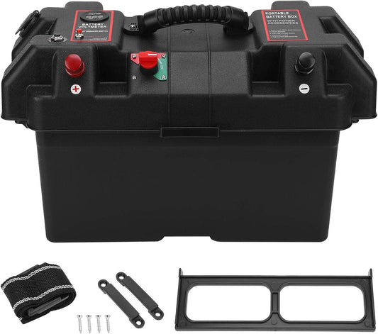 Smart Battery Box 12V, Batterijbox met USB Sockets Batterij Box Cover Multi -functie met USB Power Voltmeter Sockets Aangedreven Batterijbox voor Het Opladen van Buitenauto