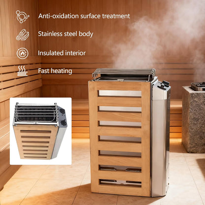 Saunakachel, draagbare elektrische oven, 3,6 kW, van roestvrij staal, met interne besturingen, voor binnen en buiten, met timer 3 uur en digitale bediening voor sauna, 3-6 m³, accessoires voor