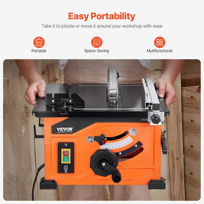 VEVOR Table Saw 210 mm Compact Portable 1200 W Maximum Cutting Power 225 mm 4800 rpm with 24 Teeth Carpentry Farm