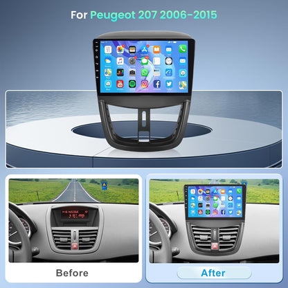 Podofo Android autoradio met GPS voor Peugeot 207 2006-2015, 9-inch touchscreen, wifi, Bluetooth, FM-radio, RDS, MirrorLink, USB-navigatie, videospeler voor Peugeot 207 + achteruitrijcamera