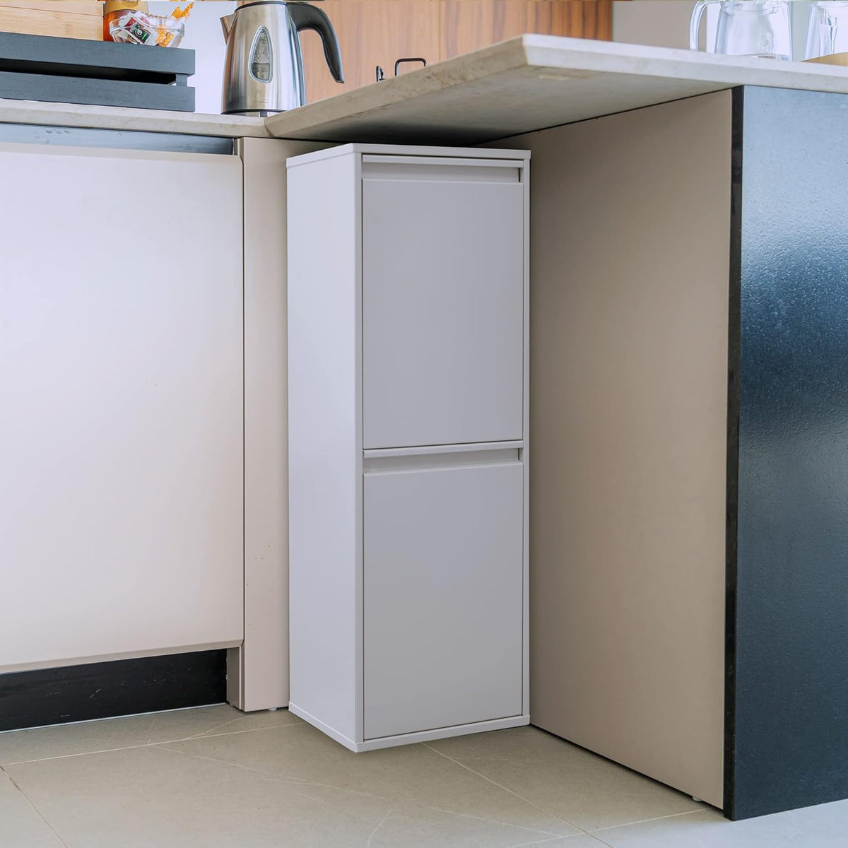 ARREGUI Basic CR201-B Recyclingcontainer | Afvalcontainer in Staal | 2 Compartimenten 2x17 L (34 L) | Multifunctionele Recyclebak voor Afvalscheiding | Afvalbak voor Keuken, Huis of Kantoor | Wit