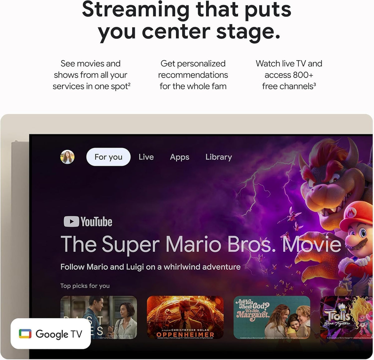 Google TV Streamer 4K – ontspannen entertainment door snelle streaming en afstandsbediening met spraakzoeken – films, series, live-uitzendingen en Netflix in 4K HDR – 32 GB opslagruimte – Porselein
