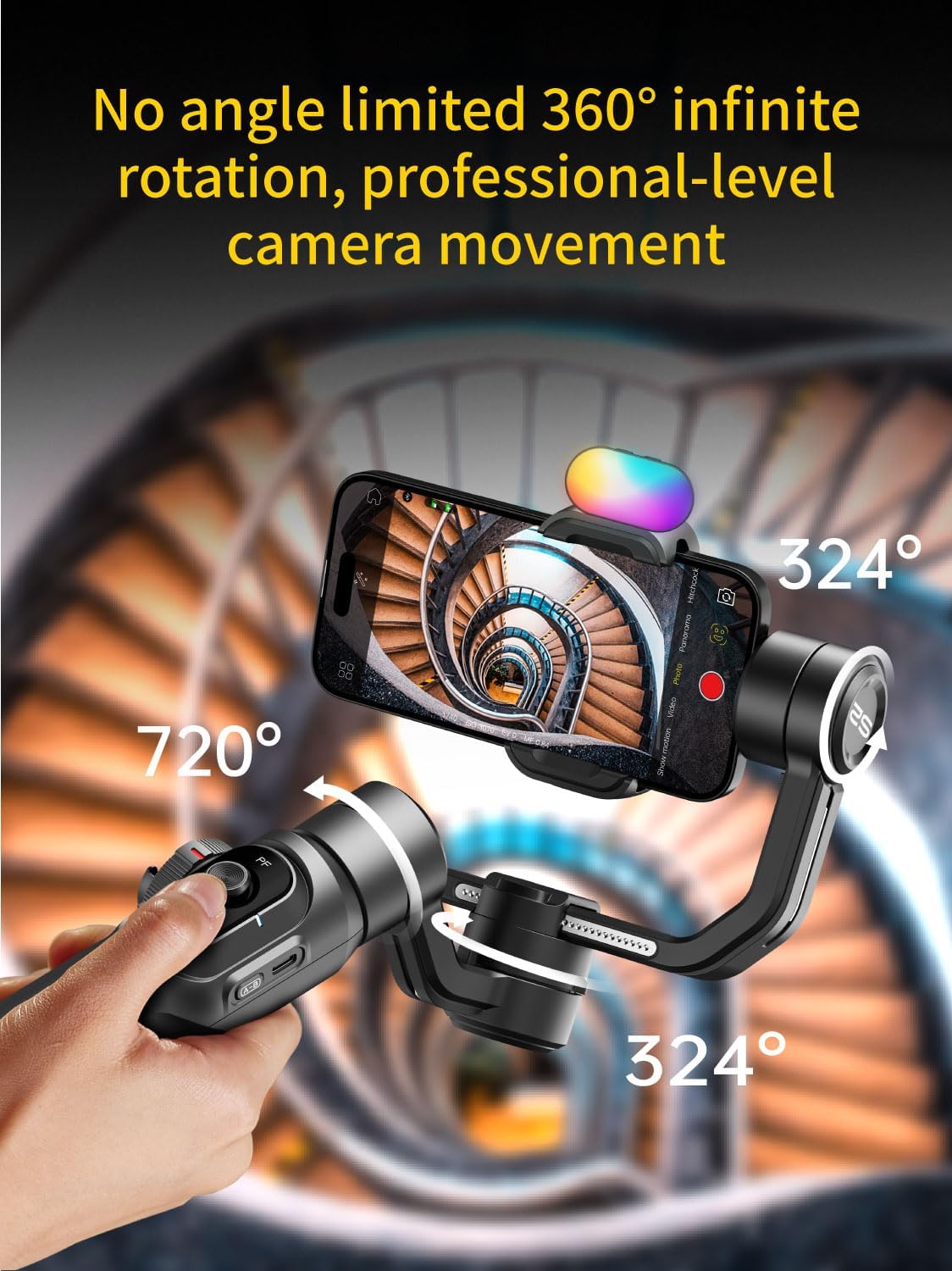 AOCHUAN Gimbal Stabilizer Voor Smartphone Met 8 Inch Verlengstang, 3-Assige Stabilizer Met RGB Magnetisch Vullicht Voor Video-Opname, Compatibel Met iPhone/Android