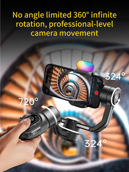 AOCHUAN Gimbal Stabilizer Voor Smartphone Met 8 Inch Verlengstang, 3-Assige Stabilizer Met RGB Magnetisch Vullicht Voor Video-Opname, Compatibel Met iPhone/Android