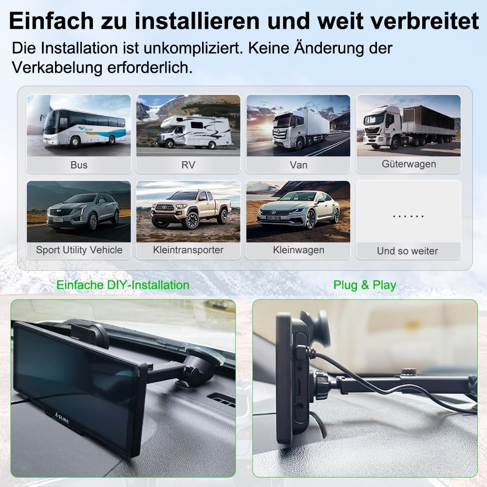 CarPlay Auto 9,26 Inch – Autoscherm – Autoradio – CarPlay Scherm – Navigatiescherm – Draadloze CarPlay En Android Auto – 4K UHD Frontcamera En 1080P Achteruitrijcamera