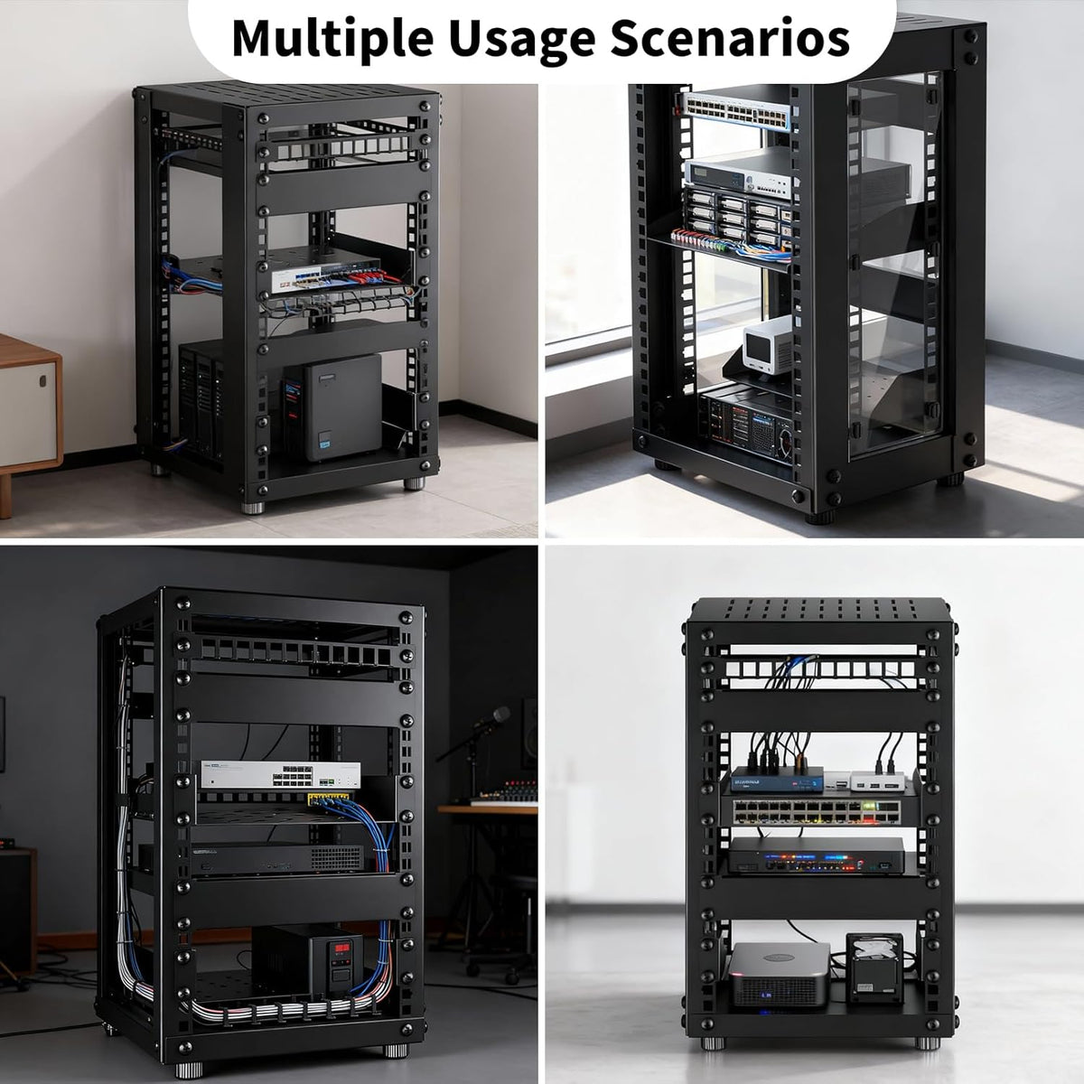 8U-serverkast, 10 inch Mini-serverrack voor Netwerk, Server, A/V-apparatuur en Doe-het-zelfprojecten, 7,87 inch Diep, Zwart