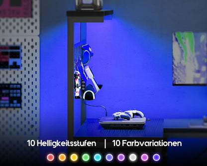 Coleshome Gamingbureau met led, omkeerbare gamingtafel met laden en stopcontacten, hoekbureau met opbergruimte (zwart, 110 x 80 cm)