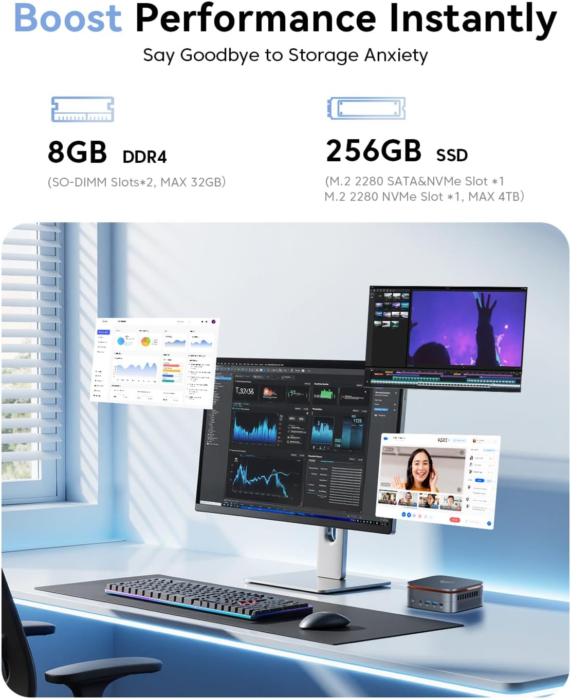 NiPoGi Pinova P1 Mini PC AΜD Ryzen 4300U W-11 Pro(4C/4T, tot 3,7 GHz) 8GB DDR4 RAM + 256GB SSD, 4K Triple Display HDMI 2.0 + Type-C + DP1.4, WiFi 5/BT 4.2, LAN, Mini Computer voor Kantoor/Onderwijs