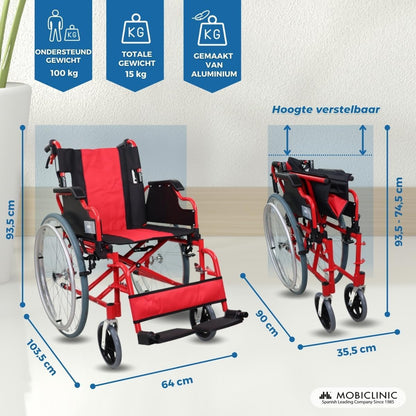 Opvouwbare rolstoel | Remmen op handgrepen en wielen | Ultralicht | Tweedelige rugleuning | Aluminium | Torre | Mobiclinic