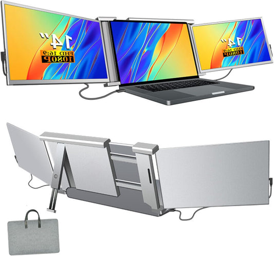 FullHD 1980p IPS 35.6 cm (14") Dual Monitor for Laptop, Dual Screen, Triple Screen for Laptop, Portable Dual Screen Monitor, Compatible with 13-16.5 Inch Windows/Mac/Chrome - QUORE