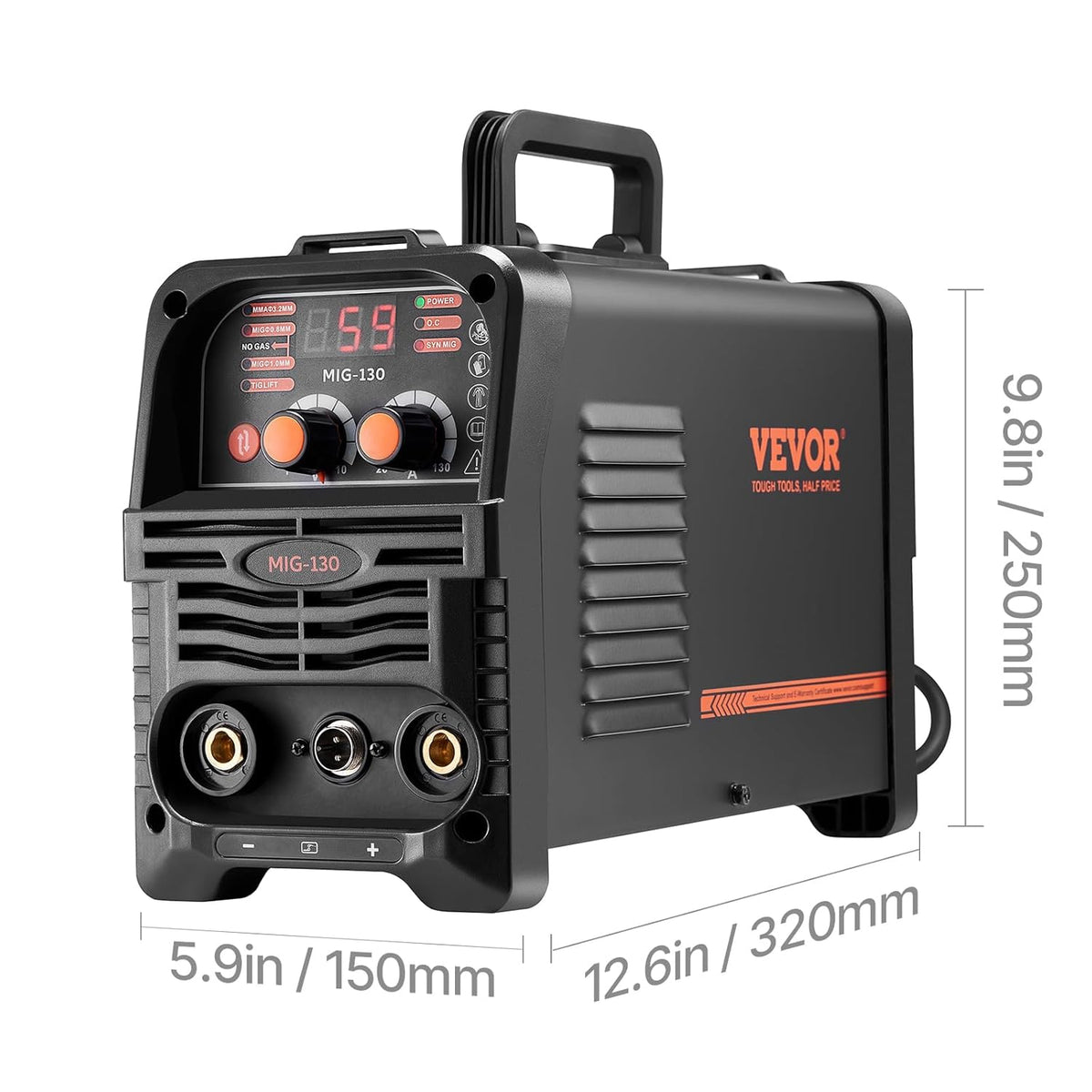 VEVOR MIG Welding Machine, 130A Synergistic MIG Welding Machine, 3-in-1 Flux Core MIG/MMA/Lift TIG Multiprocess Laser, with IGBT Inverter Technology and Digital Display Screen