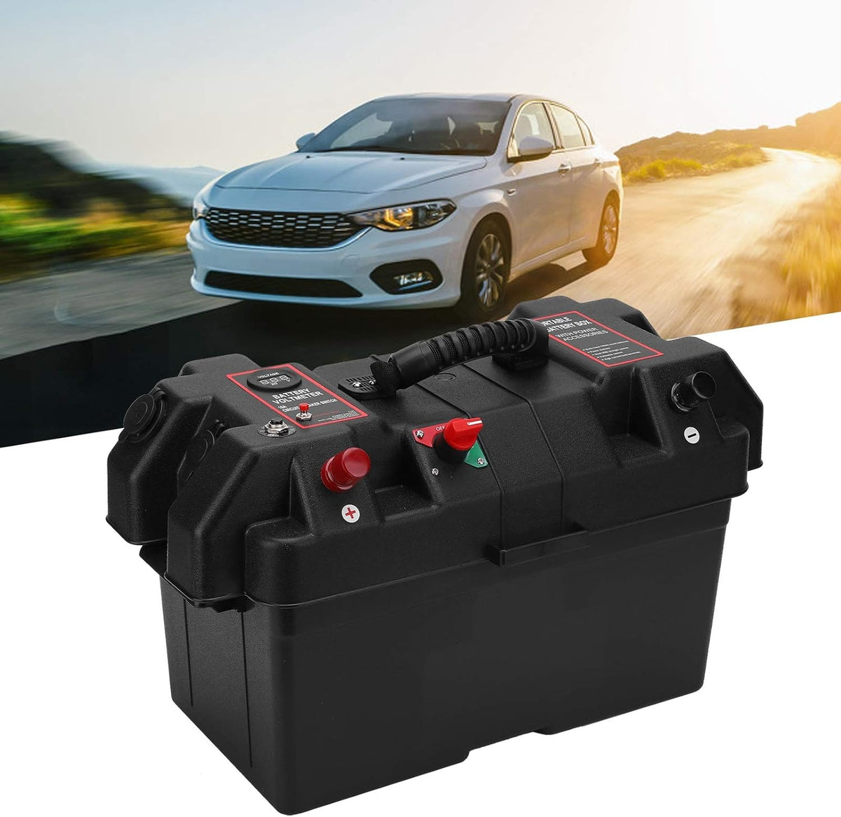 Smart Battery Box 12V, Batterijbox met USB Sockets Batterij Box Cover Multi -functie met USB Power Voltmeter Sockets Aangedreven Batterijbox voor Het Opladen van Buitenauto
