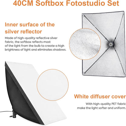 Softbox Set Fotostudio – Studiolampen – Fotolampen – Portretlampen – Fotostudio Verlichting – 2X 50 X 70 CM – 85 W LED – Dimbaar 2700-6400 K