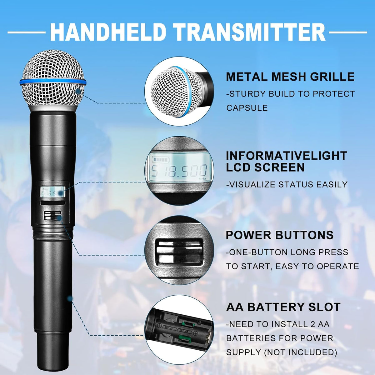 Draadloos Microfoonsysteem 4-Kanaals – Draadloze Microfoonset, Microfoonset, Karaoke Set, Handheld Dynamische Microfoons – UHF Technologie – Bereik Tot 79 Meter