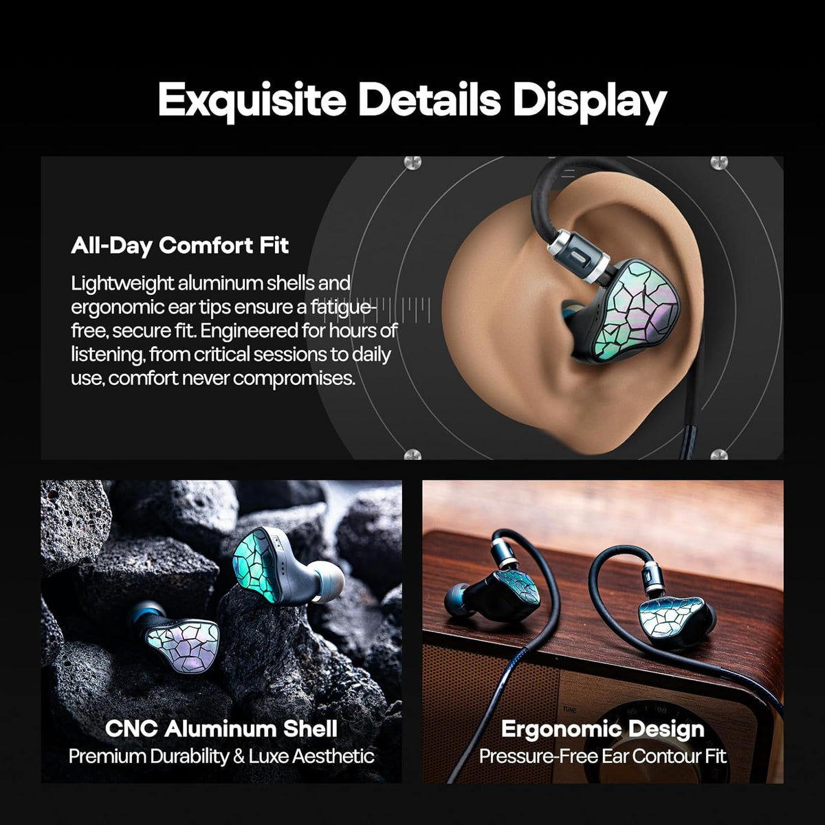 Hybride In-Ears – IEM – Oordopjes – HiFi Oortjes – In-Ear Monitor – 2DD+4BA Hybride Drivers – CNC-Aluminium Behuizing Met Modulaire 3,5/4,4mm-Kabel