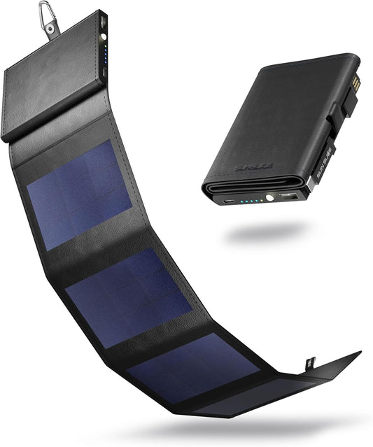Sunslice I Photon Solar Powerbank, Externe Batterij met SunPower Technologie, Pocket Zonnelader voor Telefoon, Ideaal voor Kamperen en Wandelen, compatibel met alle merken Smartphones, Zwart